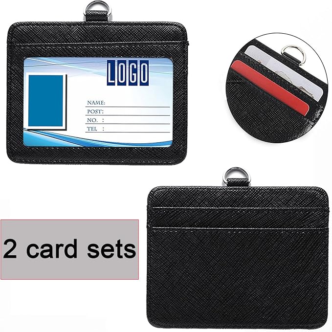 YOUOWO 2 Pack Black Neck Office Quick Release Lanyards and Small Black Adjustable Wrist Lanyard with Horizontal ID Badge Holder PU Leather,with Clips