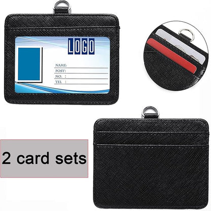 YOUOWO 2 Pack Black Neck Office Quick Release Lanyards and Small Black Adjustable Wrist Lanyard with Horizontal ID Badge Holder PU Leather,with Clips
