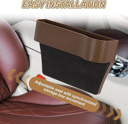 HARFINGTON Car Seat Gap Filler Organizer 10.2 x 6.5 x 2.4 Inch ABS Universal Car Organizer Storage Box Between Seat and Console (Right) with Cup Holders for Phone Sunglasses Keys, Brown