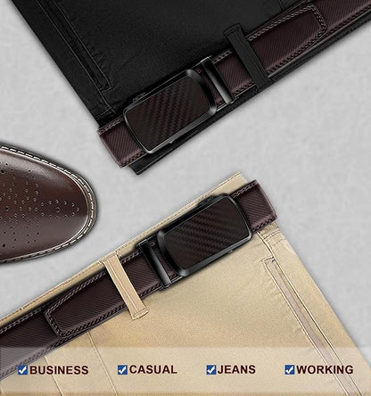 KEMISANT Belt Men, Sliding Ratchet Belt Genuine Leather For Gift Mens Dress Pants Oxfords,Size Adjustable