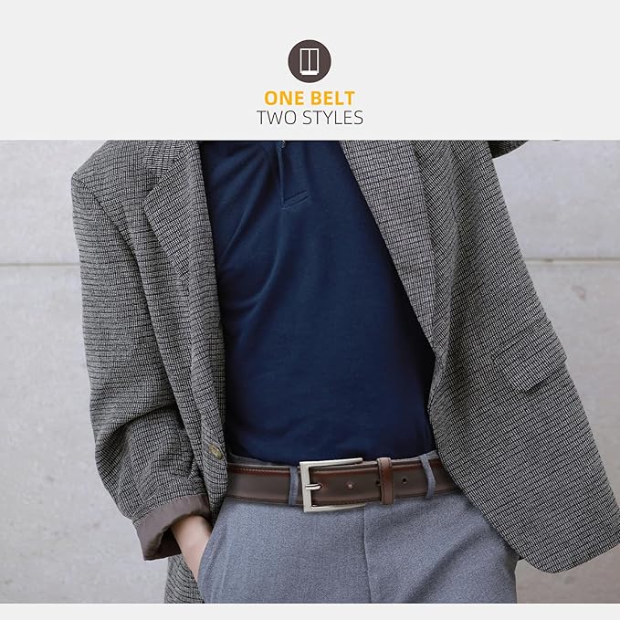 Mens Genuine Leather Dress Belt Classic Casual Belt with Single Prong Buckle for Jeans Pants Work and Business