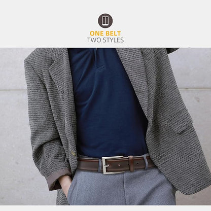 Mens Genuine Leather Dress Belt Classic Casual Belt with Single Prong Buckle for Jeans Pants Work and Business