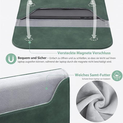 HYZUO 15 Inch Laptop Sleeve Case Bag for MacBook Air 15 M5 A3448 M4 A3241 M3 A3114 M2 A2941 2026-2023, 15" Surface Laptop 7/6/5/4/3, MacBook Pro 15 2019-2016, Faux Suede Leather, Midnight Green