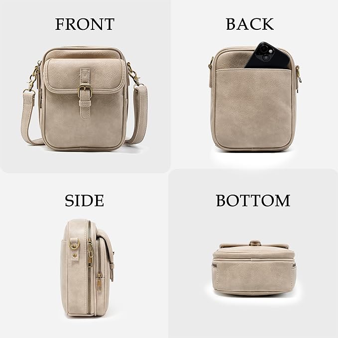 Small Messenger Bag Vegan Leather Crossbody Bag for Women Men, Vintage Cross Body Shoulder Purse with Card Slots