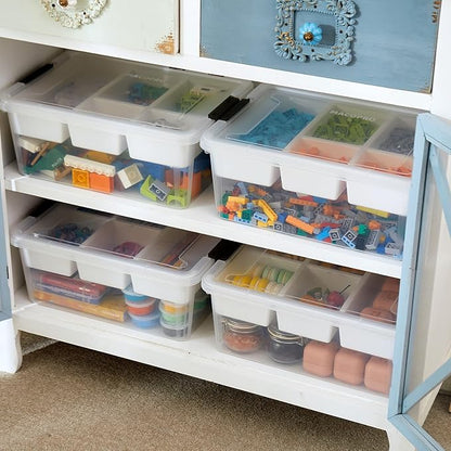 MACOPRO 17 QT Plastic Storage Box with Removable Tray, Bins with Lids, Clear Storage Container for Craft Supplies, Beads, Tools, Sewing, and Playdoh Organization (White, 1Pack-17QT)