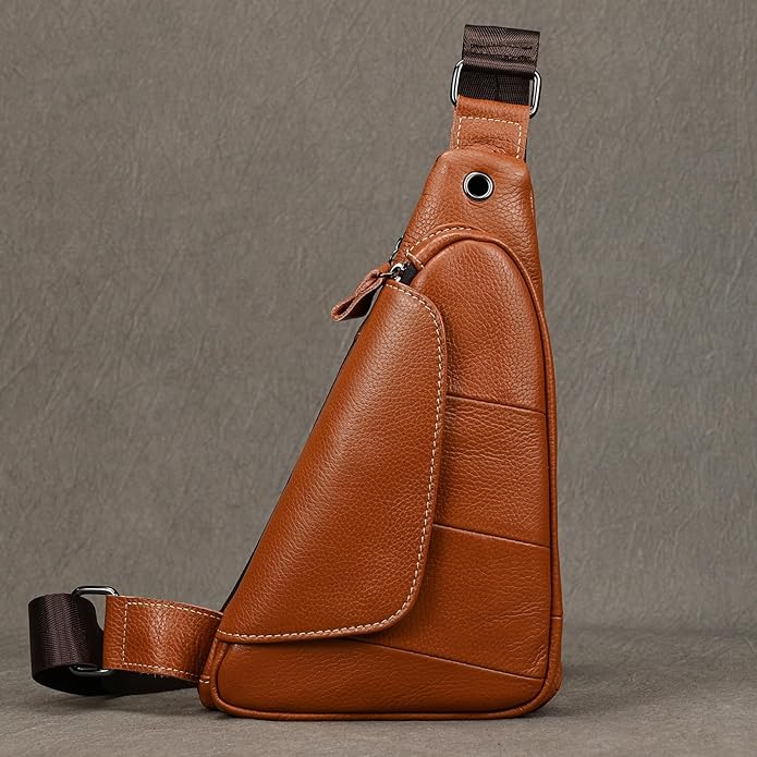LUUFAN Men's Genuine Leather Sling Bag Chest Shoulder Backpack Crossbody Bag for Casual Sports Hiking Running Travel