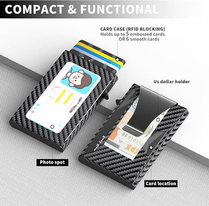 Wallet for Men Slim Minimalist Pop-up Smart Holds 5-6 Cards - RFID Blocking Metal with Money Clip, Credit Card Holder & ID Window,Business Card Cases men accessories(Carbon)
