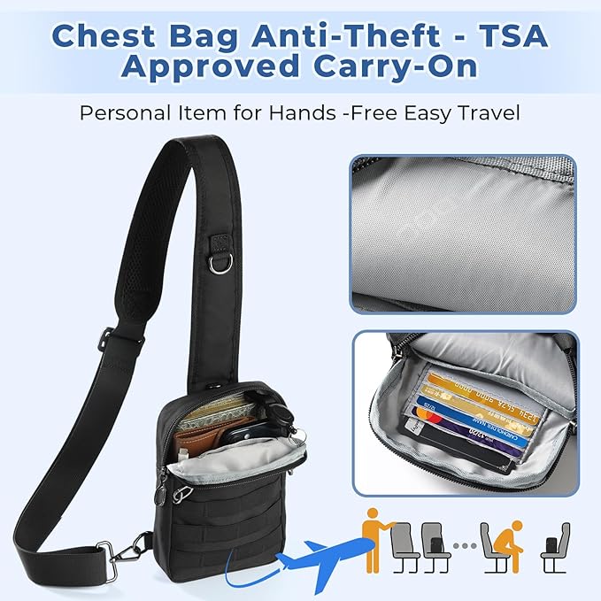 Anti Theft Sling Bag Tactical Small Shoulder Chest Crossbody Bag for Men Women with Zipper Lock RFID Blocking