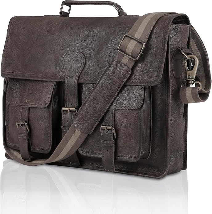 Leather briefcase 18 inch laptop messenger bag for men and women best satchel office bag