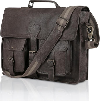Leather briefcase 18 inch laptop messenger bag for men and women best satchel office bag