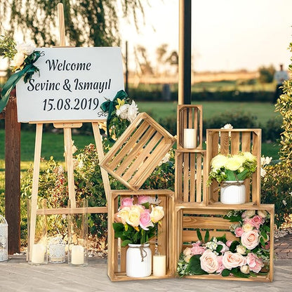 Wooden Crates for Display 6 Pack Large Rustic Nesting Wooden Basket with Handle, Decorative Farmhouse Wood Crate for Storage and Container, 6 Size Wood Basket Decor Boxes