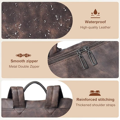 Shrrie Laptop Backpack for Women 15.6 inch,Travel Leather Backpack Purse Nurse Teacher Carry on Backpack Computer Bag,Professional Water-Resistant College Business Work Casual Daypack,Nubuck Coffee