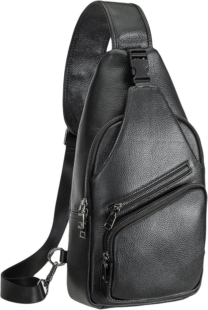 Polare Cowhide Italian Leather Sling Chest Shoulder Bag Waterproof Anti Theft Crossbody Casual Daypack