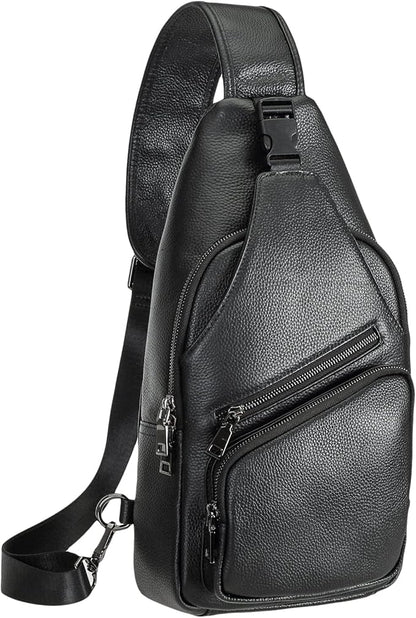 Polare Cowhide Italian Leather Sling Chest Shoulder Bag Waterproof Anti Theft Crossbody Casual Daypack