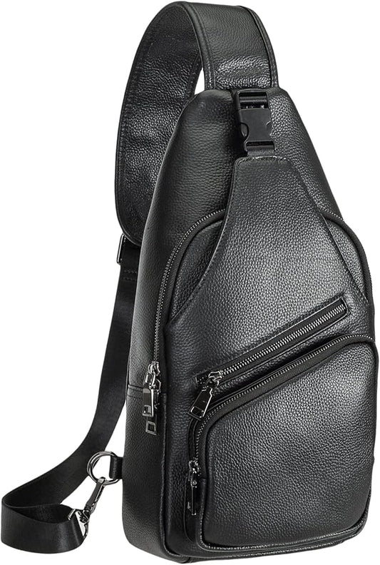 Polare Cowhide Italian Leather Sling Chest Shoulder Bag Waterproof Anti Theft Crossbody Casual Daypack