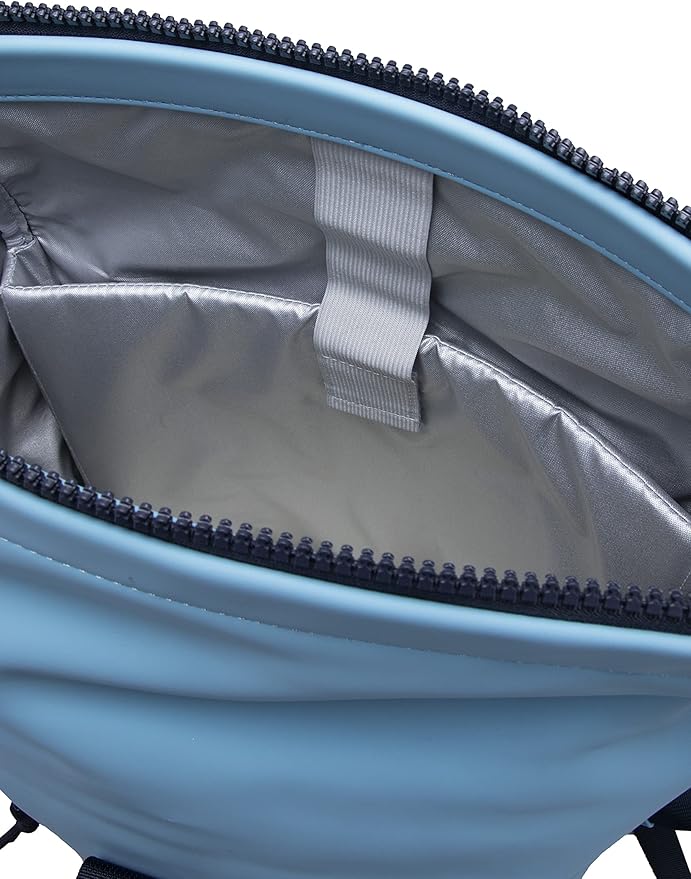 X RAY Roll Top Laptop Backpack for Men Women, PU Leather Expandable Roll Up Backpack Capacity Adjustable 22L & Fits 15.6" Laptop, Carolina Blue/Navy