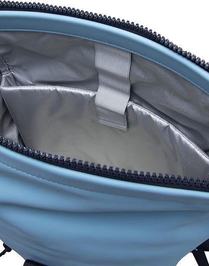 X RAY Roll Top Laptop Backpack for Men Women, PU Leather Expandable Roll Up Backpack Capacity Adjustable 22L & Fits 15.6" Laptop, Carolina Blue/Navy