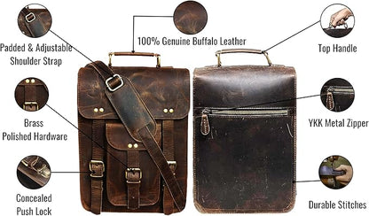 jaald Genuine Leather Messenger Bag Vintage Laptop Crossbody Bag Satchel Man Purse Shoulder Bag for man woman office bag