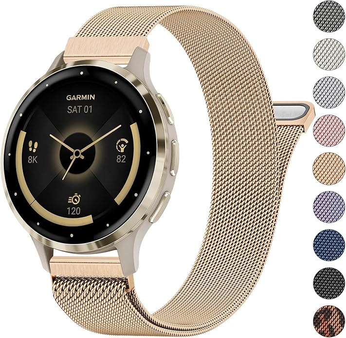 18mm Metal Bands for Garmin Venu 3S / Venu 4 41mm / Venu 2S / Vivoactive 4S / Vivomove 3S / Forerunner 265s Watch Bands, Quick Release Stainless Steel Metal Replacement Wristband Strap for Garmin Forerunner 255s/265s Bands Women Men