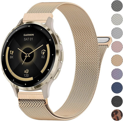18mm Metal Bands for Garmin Venu 3S / Venu 4 41mm / Venu 2S / Vivoactive 4S / Vivomove 3S / Forerunner 265s Watch Bands, Quick Release Stainless Steel Metal Replacement Wristband Strap for Garmin Forerunner 255s/265s Bands Women Men