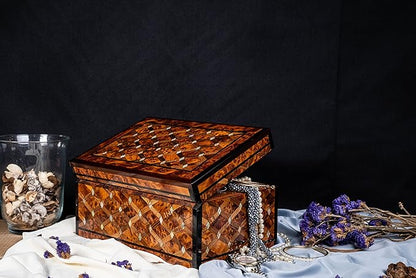 HandCarved Wooden Box with Hinged Lid Multipurpose Keepsake Jewelry Decorative Art Decorative Wood Walnut Box with lids- Storage Organizer Antique (Mother of pearl XX-large)