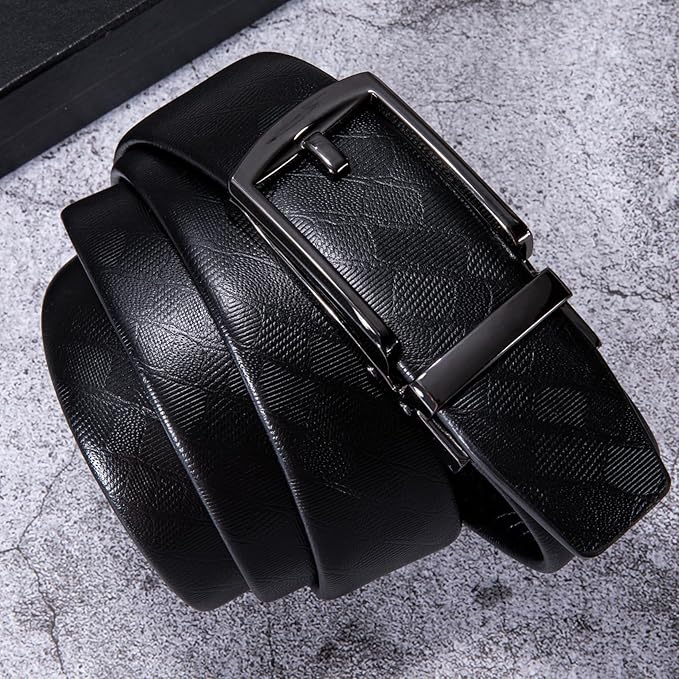 Barry.Wang Mens Belts Leather Ratchet Automatic Buckle Slide Click 1 3/8" Designer Dress Fashion Classic Casual Work Business