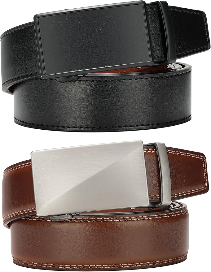 MILORDE Men's Leather Ratchet Belt - 35mm - Customizable Fit