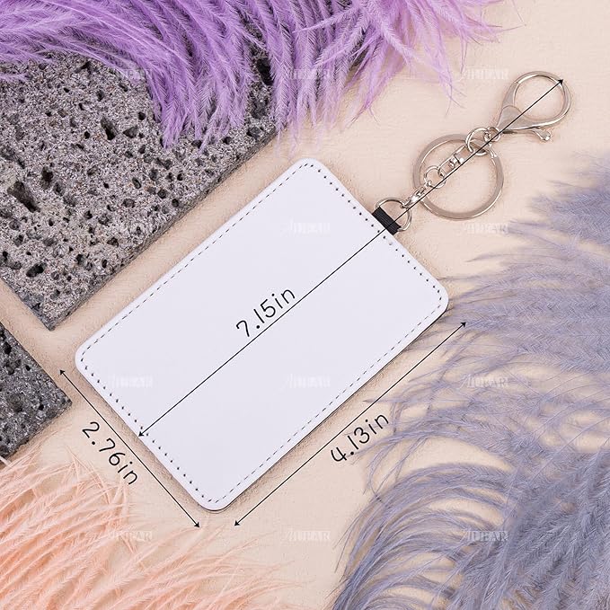 AUEAR, 6 Pack Sublimation Leather Badge Holder Set Work Card ID Sleeves with Keychains for Office (Vertical)