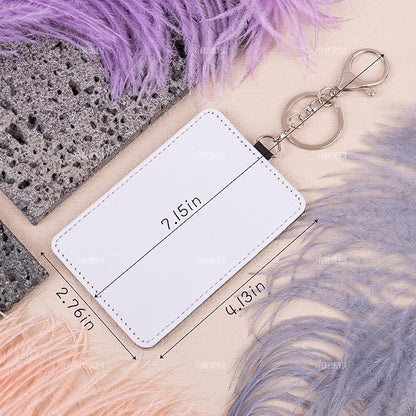 AUEAR, 6 Pack Sublimation Leather Badge Holder Set Work Card ID Sleeves with Keychains for Office (Vertical)