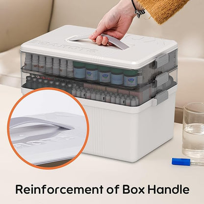 Citylife 3-Tier Medicine Organizer with Handle，Portable Medicine Cabinet First Aid Kit，Multi-Purpose Organizer for Family First Aid