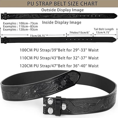IZUS Vintage Western Belt Strap without Buckle Longhorn-Bull-Embossed Cowboy Belt for Women Men 1-1/2" Wide PU Leather Strap
