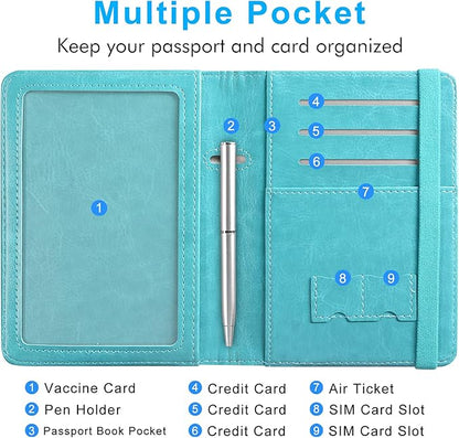 ACdream RFID BLOCKING Passport Holder Travel Wallet - Premium PU Leather Cover Passport book with Card Holder, Pen Slot, Keep Organization, and Travel Essentials for Women and Men, Blossom
