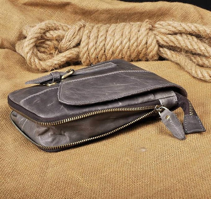 Le'aokuu Mens Genuine Leather Small Messenger Shoulder Satchel Phone Pouch Belt Waist Bag Pack