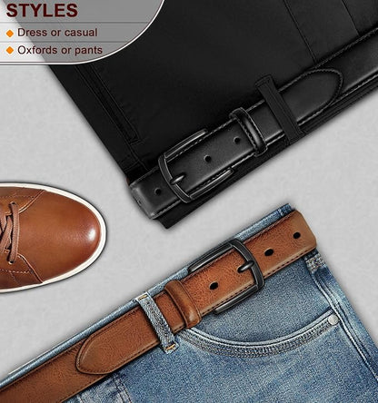 KEMISANT Men Belt 2Pack – Genuine Leather Belt for Men Dress Casual Golf Jeans 1 3/8"