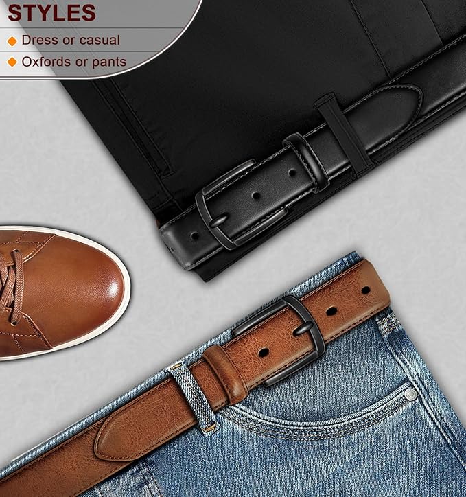 KEMISANT Men Belt 2Pack – Genuine Leather Belt for Men Dress Casual Golf Jeans 1 3/8"