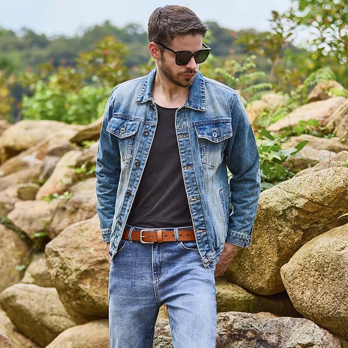 VATAN Men's Full Grain Leather Casual Every Day Jeans Belts, Handmade Men Leather Belt with Gift Box