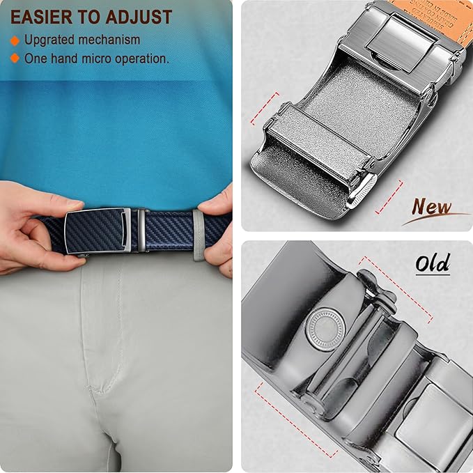 KEMISANT Belt Men, Sliding Ratchet Belt Genuine Leather For Gift Mens Dress Pants Oxfords,Size Adjustable