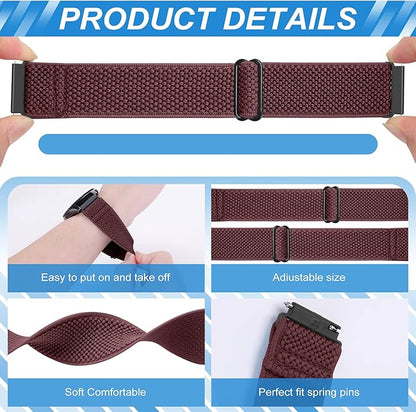 Compatible with 16mm 18mm 19mm 20mm 22mm 24mm Watch Bands Quick Release Replacement Wristband,Adjustable Stretchy Nylon Solo Loop Straps Fabric Braided Sport Elastic Bands for Men Women