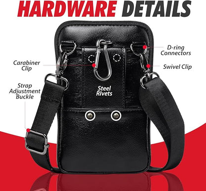 Hengwin Genuine Leather Phone Holster Fits for iPhone 16 Pro Max 15 Pro Max 14 Pro Max 13 Pro Max Samsung Galaxy S25 Ultra S24 Ultra Belt Pouch Belt Clip Wallet Case Phone Bag Crossbody Purse (Black)