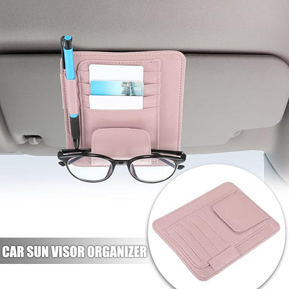 X AUTOHAUX PU Leather Car Sun Visor Organizer Glasses Holder Card Holder Auto Accessories Pocket Organizer Pink
