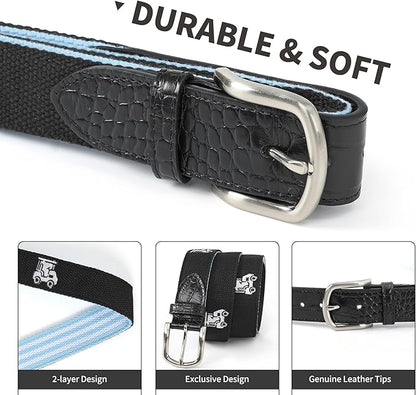 Mile High Life Golf Belts for Men, Canvas Belt with Genuine Leather Tips, Embroidered 2 Layer Web Belt with Pin Buckle