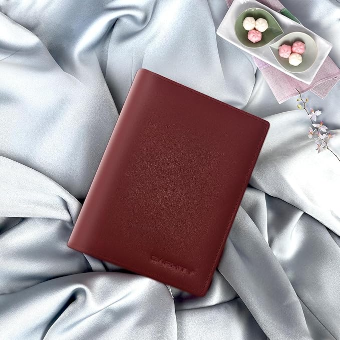 BAPHITY Genuine Leather RFID Blocking Passport Holder Wallet with Zipper Hidden Pocket,Luxury Cover for Women,Ideal Gift-Wine