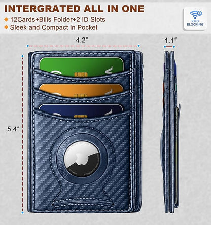 BULLIANT Men Airtag Wallet,Slim Wallet Money Clip Card Holder Magnetic Closure 12 Cards in Front Pocket RFID Blocking