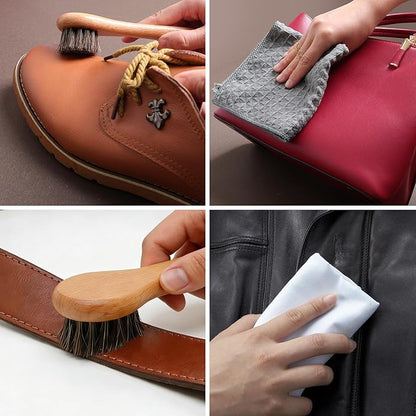 Nuroon 10Pcs Leather Care Kit- 3Pcs Horsehair Brushes, 1.76oz Saddle Soap, 1.76oz Mink Oil and Wax Waterproofer