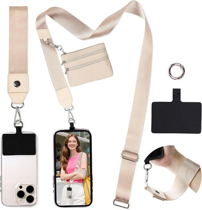 FUVLIFE Phone Lanyard Crossbody Wrist Strap, Adjustable Clip and Go Strap for Phone with Wallet Crossbody, Phone Strap with Zippered Pouch, Universal Hands-Free for All Cell Phone