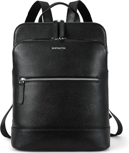 BOSTANTEN Leather Laptop Backpack for Women 15.6 inch Computer Bag Travel Work Daypack Large Size Bag