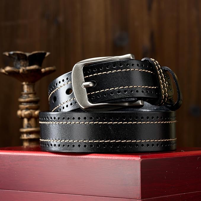 Luxury Full Grain Genuine Leather Belt Men Gift, 1.5" Wide Vintage Real Leather Western Cowboy Men's Belts