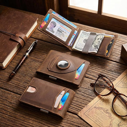 kinzd Slim Wallet with Money Clip RFID Blocking Minimalist Bifold Wallet for Men Genuine Leather Front Pocket Card Holder