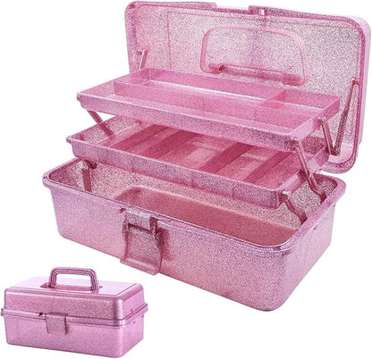 Saim Storage Bins, Three-Layer Multipurpose Art & Craft Storage Container, Carry Tackle Organizer, Medicine Cosmetic Art Supply Box for Art Supply Makeup Hair Accessories Painting Tools - Pink
