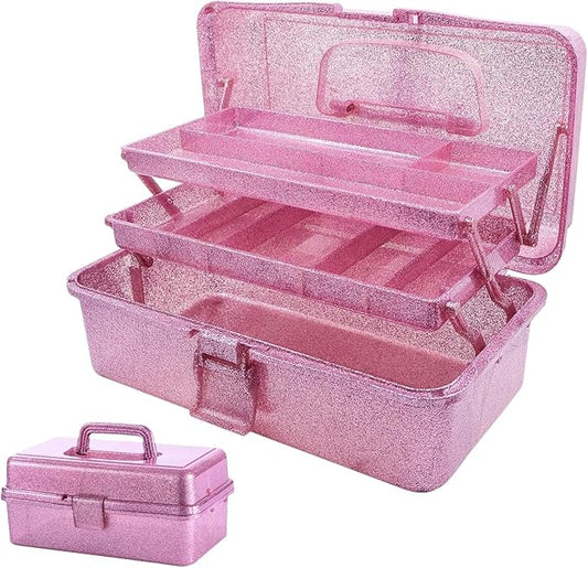 Saim Storage Bins, Three-Layer Multipurpose Art & Craft Storage Container, Carry Tackle Organizer, Medicine Cosmetic Art Supply Box for Art Supply Makeup Hair Accessories Painting Tools - Pink